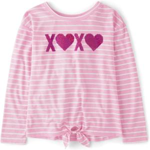 The Children’s Place Girls Long Sleeve Knit Tie Front Top(Pink Xoxo)