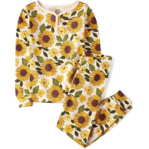 The Children’s Place Girls’ Long Sleeve Top and Pants Snug Fit(White Daisy)