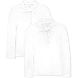 The Children’s Place Girls Multipack Long Sleeve Ruffle Pique Polos(White 2-pack)