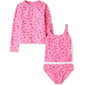 The Children’s Place Girls Rashguard and Swimsuit Set(Neon Pink 3-piece)