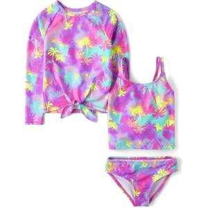 The Children’s Place Girls Rashguard and Swimsuit Set(Palm City Neon 3-piece)