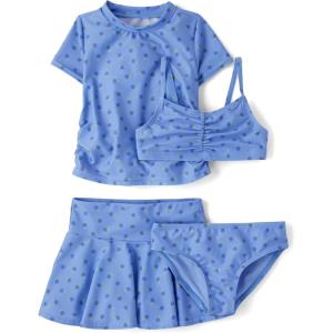 The Children’s Place Girls Rashguard and Swimsuit Set(Sky Floral 4-piece)