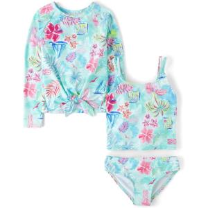 The Children’s Place Girls Rashguard and Swimsuit Set(Tropical Cosmos 3-piece)