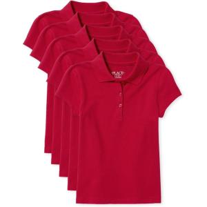 The Children’s Place Girls’ Short Sleeve Pique Polo, 5 Pack(Ruby)