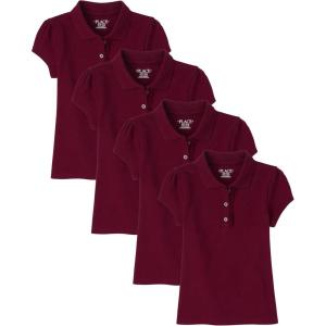 The Children’s Place Girls Short Sleeve Ruffle Pique Polo, 2 Pack(Rubine)