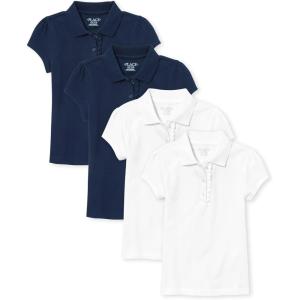 The Children’s Place Girls Short Sleeve Ruffle Pique Polo, 2 Pack(Tidal/White)