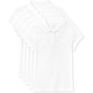 The Children’s Place Girls’ Short Sleeve Ruffle Pique Polo, 5 Pack(White)