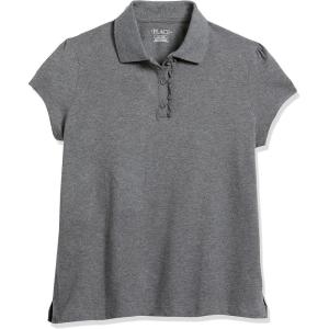 The Children’s Place Girl’s Short Sleeve Ruffle Pique Polo Shirt(Dk Heather Grey)