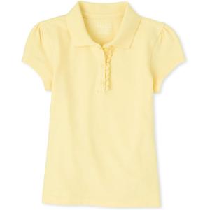 The Children’s Place Girl’s Short Sleeve Ruffle Pique Polo Shirt(Pale Sun Single)
