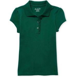 The Children’s Place Girl’s Short Sleeve Ruffle Pique Polo Shirt(Spruce Green)