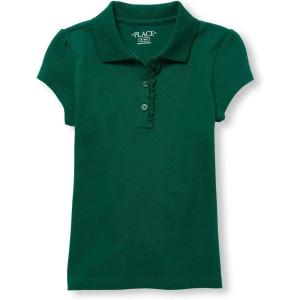 The Children’s Place Girl’s Short Sleeve Ruffle Pique Polo Shirt(Spruce Green Single)