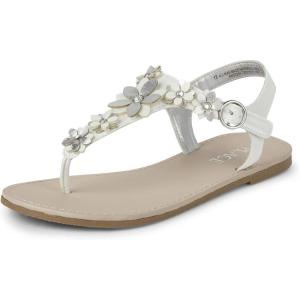 The Children’s Place Girls’ T-Strap Sandals(White Flower)