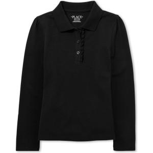 The Children’s Place Girls’ Uniform Long Sleeve Ruffle Pique Polo(Black)