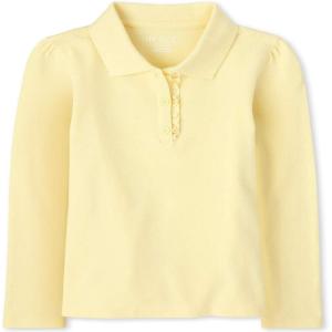 The Children’s Place Girls’ Uniform Long Sleeve Ruffle Pique Polo(Pale Yellow Single)