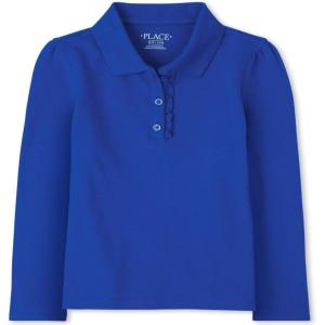 The Children’s Place Girls’ Uniform Long Sleeve Ruffle Pique Polo(Renew Blue Single)