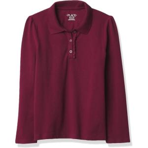 The Children’s Place Girls’ Uniform Long Sleeve Ruffle Pique Polo(Rubine Single)