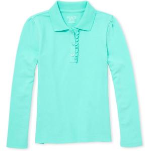 The Children’s Place Girls’ Uniform Long Sleeve Ruffle Pique Polo(Seafrost)