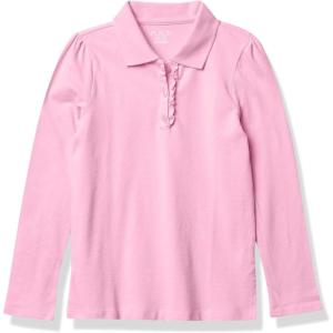 The Children’s Place Girls’ Uniform Long Sleeve Ruffle Pique Polo(Sparkle Pink Single)