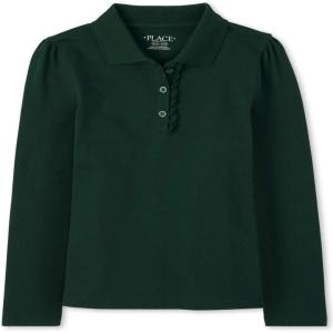 The Children’s Place Girls’ Uniform Long Sleeve Ruffle Pique Polo(Spruce Green Single)