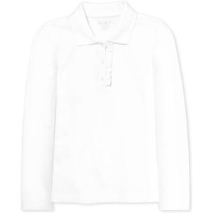 The Children’s Place Girls’ Uniform Long Sleeve Ruffle Pique Polo(White)