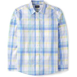 The Children’s Place Mens Long Sleeve Button Up Shirt(Blue Yellow Plaid – Dad)