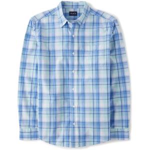 The Children’s Place Mens Long Sleeve Button Up Shirt(Mellow Aqua Plaid – Dad)