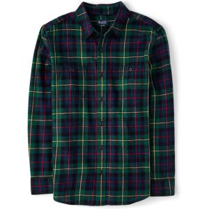 The Children’s Place Mens Long Sleeve Button Up Shirt(Red Birch Flannel)