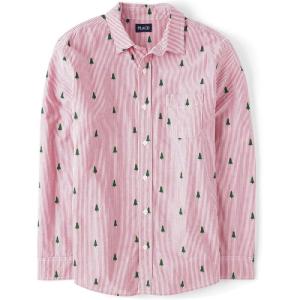 The Children’s Place Mens Long Sleeve Button Up Shirt(Red Tree Stripe- Dad)