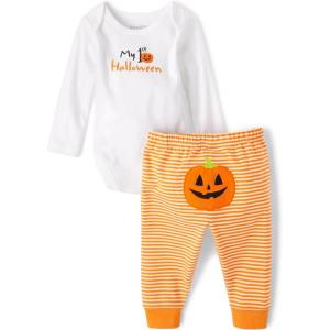 The Children’s Place Unisex Baby My First,long Sleeve Bodysuit and Pants, 2 Piece Set(1st Halloween)