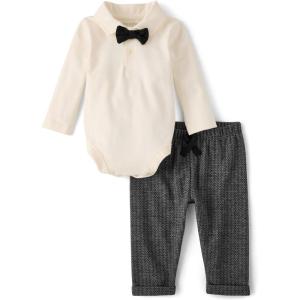The Children’s Place baby-boys And Newborn Long Sleeve Polo Bodysuit and Pants, 2 Piece Outfit(Black)