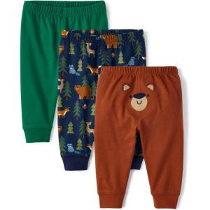 The Children’s Place baby-boys Cotton Pants(Animals/Bear Face/Green 3-pack)