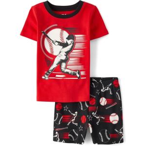The Children’s Place boys 100% Cotton Short Sleeve Top and Shorts 2 Piece Pajama Set(Baseball)