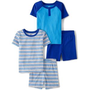 The Children’s Place boys 100% Cotton Short Sleeve Top and Shorts 2 Piece Pajama Set(Renew Blue 2-pack)