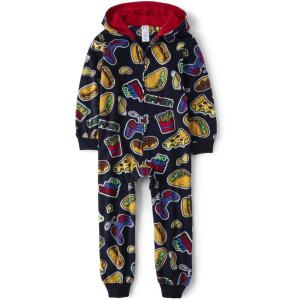 The Children’s Place boys Long Sleeve Fleece Hooded Zip Front One Piece Pajamas(Fast Food)