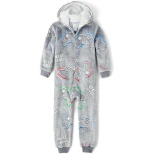 The Children’s Place boys Long Sleeve Fleece Hooded Zip Front One Piece Pajamas(Gamer Controller Sherpa)