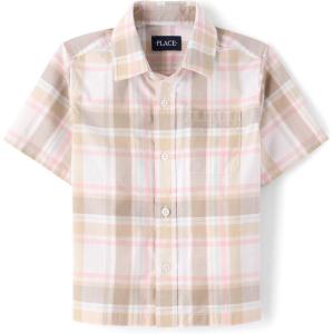 The Children’s Place boys Short Sleeve Button Up Shirt(Lt Plum Plaid)