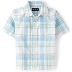 The Children’s Place boys Short Sleeve Button Up Shirt(Mint Chip Plaid)