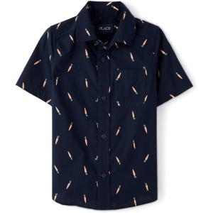 The Children’s Place boys Short Sleeve Button Up Shirt(Navy Carrot)