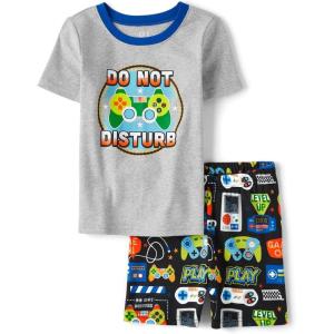 The Children’s Place boys Short Sleeve Top and Shorts Snug Fit 100% Cotton 4 Piece Pajama Set(Do Not Disturb Gamer)