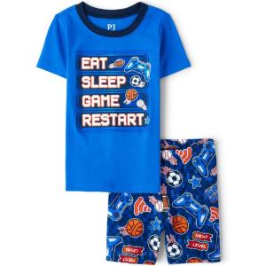 The Children’s Place boys Short Sleeve Top and Shorts Snug Fit 100% Cotton 4 Piece Pajama Set(Pixel Gaming)