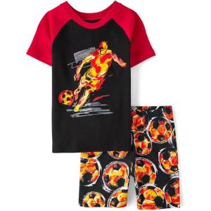 The Children’s Place boys Short Sleeve Top and Shorts Snug Fit 100% Cotton 4 Piece Pajama Set(Soccer Player)