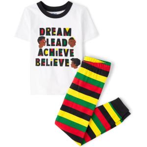 The Children’s Place boys Snug Fit 100% Cotton Short Sleeve Top and Pants 2 Piece Pajama Set(Black History)