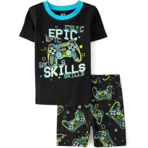 The Children’s Place boys Snug Fit 100% Cotton Short Sleeve Top and Pants 2 Piece Pajama Set(Gamer Epic Skills)
