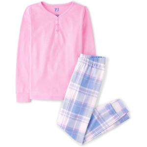 The Children’s Place girls 100% Cotton Long Sleeve Top and Pants, 2 Piece Pajama Set(Pink Purple Plaid)