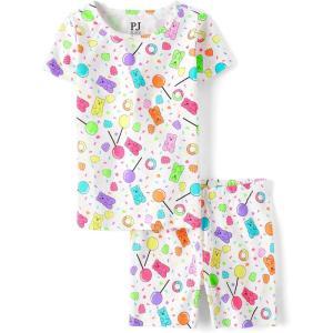 The Children’s Place girls 100% Cotton Short Sleeve Top and Shorts 2 Piece Pajama Set(Candy Print)