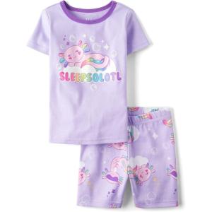 The Children’s Place girls 100% Cotton Short Sleeve Top and Shorts 2 Piece Pajama Set(Sleepsolotl)
