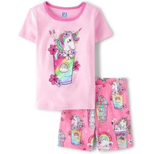 The Children’s Place girls 100% Cotton Short Sleeve Top and Shorts 2 Piece Pajama Set(Unicorn Shake)