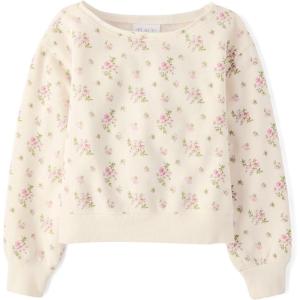 The Children’s Place girls Active Long Sleeve Fleece Pullover Sweatshirt(White Daisy)