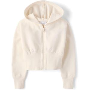 The Children’s Place girls Active Long Sleeve Premium Fleece Hooded Zip Up(White Daisy)