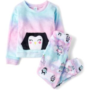 The Children’s Place girls Long Sleeve Top and Bottoms Cozy Fleece 2 Piece Pajama Set(Penguins)